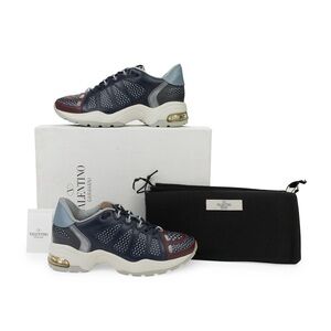 Valentino Garavani Navy, Burgundy & Light Blue Mesh Leather Runner Sneakers
